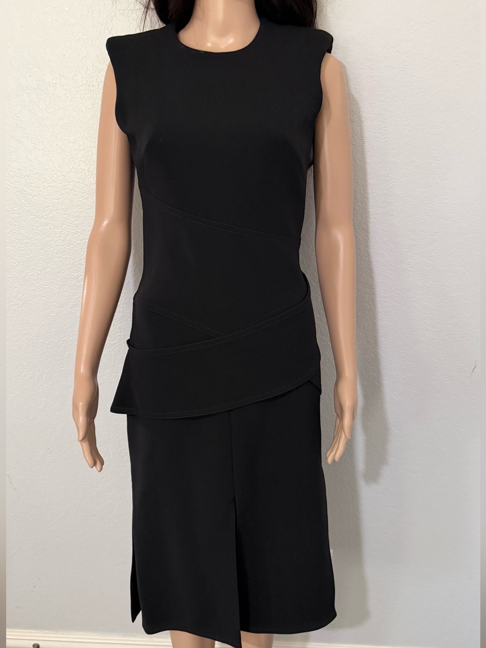 Alexander McQueen Black Sleeveless Draped Midi Sheath Dress